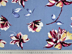 Viskose Leinen gro�e Blumen Magnolien, rauchblau