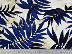 Viskose Leinen Palmbl�tter, dunkelblau cremewei�