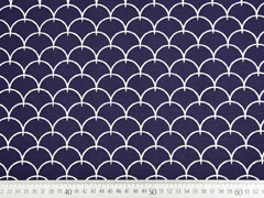 Dekostoff Wellen Schuppenmuster, wei� dunkelblau