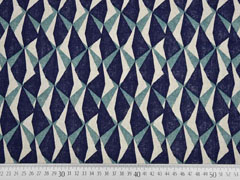 Dekostoff Leinenlook geometrisches Muster, gr�npetrol dunkelblau natur
