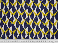 Dekostoff Leinenlook geometrisches Muster, senfgelb dunkelblau natur