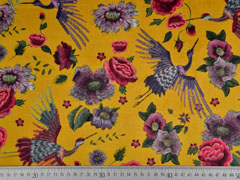 Dekosamt Velourstoff Blumen Kraniche, rot ocker