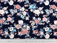 Jersey Blumen, apricot dunkelblau
