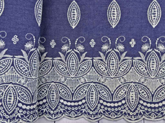 Jeansstoff gestickte Bogenkante Bl�tter, wei� dunkelblau