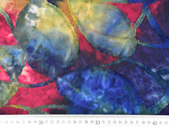Jersey mit Struktur Batik Bl�tter, dunkelblau weinrot ocker
