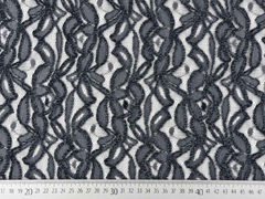 elastischer Spitzenstoff Blumen, dunkelgrau