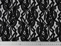 elastischer Spitzenstoff Blumen, schwarz