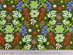 Baumwollstoff Blumen Knospen Bl�tter, hellgr�n khaki