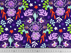 Baumwollstoff Blumen Knospen Bl�tter, flieder lila