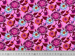 Baumwollstoff Blumen, weinrot rosa