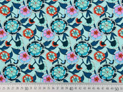 Baumwollstoff Blumen, mint petrol