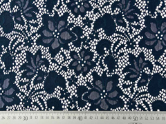 elastischer Spitzenstoff Blumen, marineblau