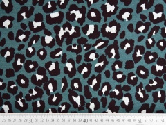 Alpenfleece Sweatstoff Leopardenmuster, schwarz petrol