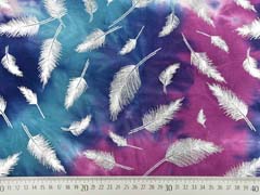 Jersey Batiklook silberne Glitzerfedern, dunkelflieder blau mint