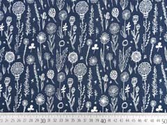 Musselin Double Gauze Blumen, wei� nachtblau