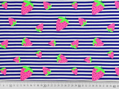 Jersey Streifen Neon Erdbeeren, mittelblau wei�