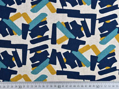 Dekostoff Leinenlook grafische Striche, petrol