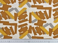 Dekostoff Leinenlook grafische Striche, mittelbraun