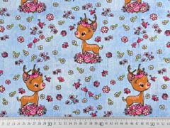 Jersey Jeanslook Rehe Blumen Digitaldruck, hellblau