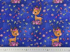 Jersey Jeanslook Rehe Blumen Digitaldruck, dunkelblau