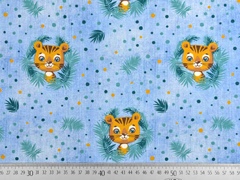 Jersey Jeanslook Digitaldruck Tiger in Palmbl�ttern, hellblau
