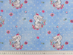 Sweatstoff French Terry Jeanslook Katzen Blumen Punkte, hellblau