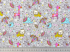 Baumwollstoff Zootiere Mandala Bl�mchen, hellgrau