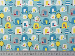 Baumwollstoff Elefanten Luftballons, wei� gelb mint