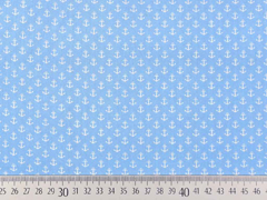 Baumwollstoff kleine wei�e Anker, hellblau