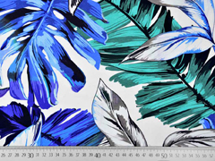 Jersey gro�e tropische Bl�tter, blau auf wei�