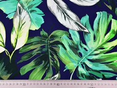 Jersey gro�e tropische Bl�tter, gr�n auf dunkelblau