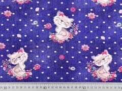 Sweatstoff French Terry Jeanslook Katzen Blumen Punkte, dunkelblau