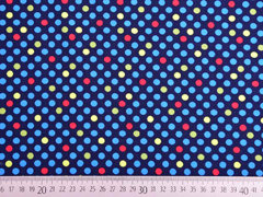 Jersey bunte Punkte 0,7cm, dunkelblau