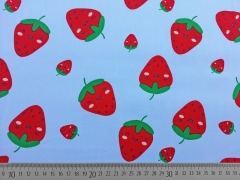 Baumwollstoff gro�e Erdbeeren, rot hellblau