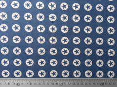 Baumwollstoff Sterne im Kreis 1,8 cm - weiss auf jeansblau