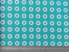 Baumwollstoff Sterne im Kreis 1,8 cm - weiss auf aquamarin