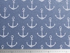 RESTST�CK 30 cm Sweatstoff French Terry Sweat gro�er Anker, weiss auf jeansblau