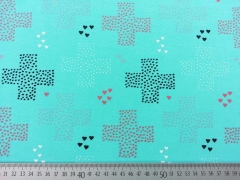 French Terry bunte Kreuze und Herzchen, mint