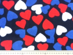 Fleece gro�e Herzen, bunt auf dunkelblau