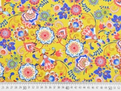 Baumwollstoff Paisley Blumen, hell senfgelb