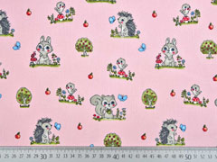 Baumwollstoff Waldtiere Igel Hasen, rosa