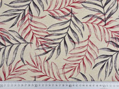 Leinenlook Dekostoff Palmbl�tter, grau dunkelrot