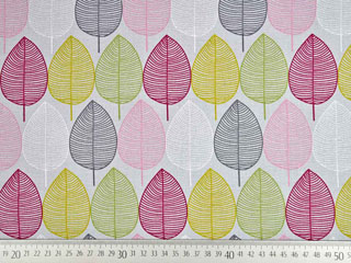 Canvas Stoff bunte Bl�tter, hellgrau