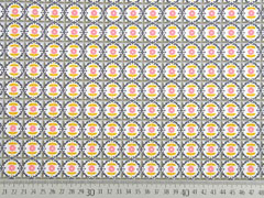 Baumwolle Blumen Ornamente, grau ocker wei�