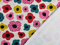 Sweatstoff bunte Blumen Bl�ten angeraut, hellgrau meliert
