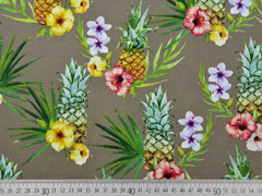 Canvas Stoff Ananas Digitaldruck, gelb taupe