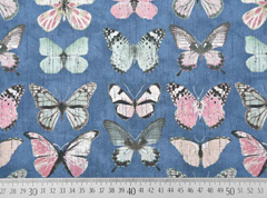Canvas Stoff Schmetterlinge Digitaldruck, rosa jeansblau