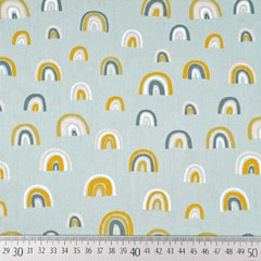 Baumwollstoff Regenb�gen allover, ockergelb mint