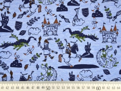 Jersey Ritter & Drache, jeansblau melange