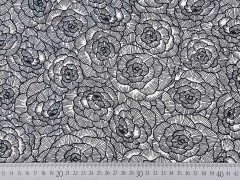 Leinen Viskose Blumen, schwarz